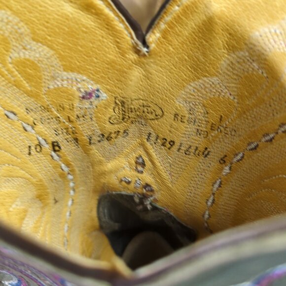 Justin Boots Women's 10B Brown With Green/Pink Uppers Western Heeled L2675 - Picture 8 of 12